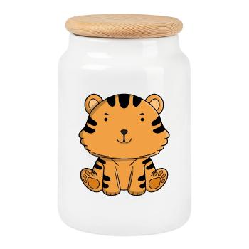 Süßes Tigerbaby, niedliches Kawaii-Dschungeltier - Keksdose mit Holzdeckel - Weiß - Vorne