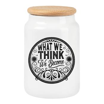 what we think we become - vintage look emblem - Cookie Jar with Wooden Lid - white - Front