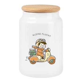 Little Escape – Scooter Illustration - Cookie Jar with Wooden Lid - white - Front