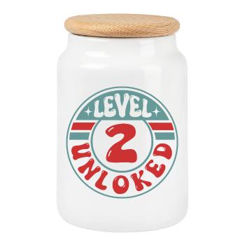 Level 2 Unlocked – Cooles Gamer Geburtstagsdesign - Keksdose mit Holzdeckel - Weiß - Vorne