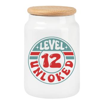 Level 12 Unlocked – Cooles Gamer Geburtstagsdesign - Keksdose mit Holzdeckel - Weiß - Vorne