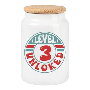 Level 3 Unlocked – Cooles Gamer Geburtstagsdesign - Keksdose mit Holzdeckel - Weiß - Vorne