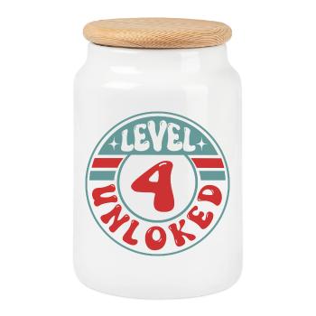 Level 4 Unlocked – Cooles Gamer Geburtstagsdesign - Keksdose mit Holzdeckel - Weiß - Vorne