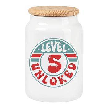 Level 5 Unlocked – Cooles Gamer Geburtstagsdesign - Keksdose mit Holzdeckel - Weiß - Vorne