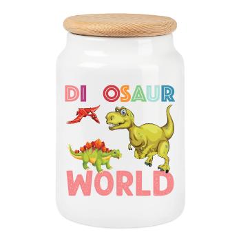 Dinosaur World sympa - Boîte à biscuits avec couvercle en bois - blanc - Devant