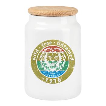 Wild, free & untamed since 02/1976 - Cookie Jar with Wooden Lid - white - Front