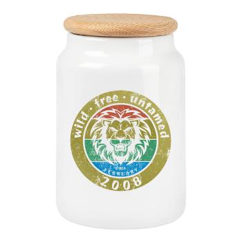 18e anniversaire Sauvage, libre et indompté depuis 02/2008 - Boîte à biscuits avec couvercle en bois - blanc - Devant