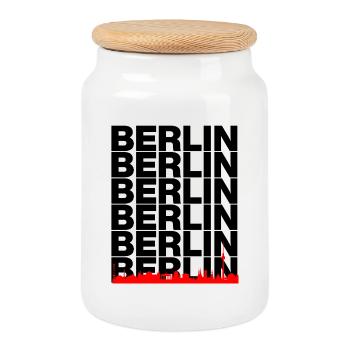 Silhouette de Berlin, Amour de la capitale, Amour de Berlin - Boîte à biscuits avec couvercle en bois - blanc - Devant