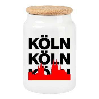 Cologne Skyline – Eternal Pride! Ming Hätz Jet op - Cookie Jar with Wooden Lid - white - Front