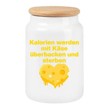 Kalorien mit Käse überbacken, Foodie, Käse Lover - Keksdose mit Holzdeckel - Weiß - Vorne