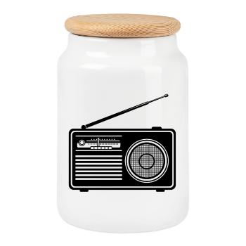 Motif radio rétro sur les vêtements - Boîte à biscuits avec couvercle en bois - blanc - Devant