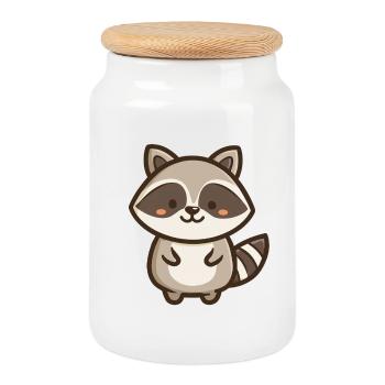 Raton laveur mignon – Animal kawaii forêt - Boîte à biscuits avec couvercle en bois - blanc - Devant
