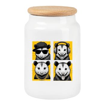 opossum - Boîte à biscuits avec couvercle en bois - blanc - Devant