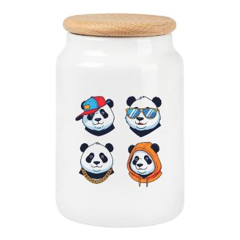 Panda Streetstyle Avatars Set - Cookie Jar with Wooden Lid - white - Front