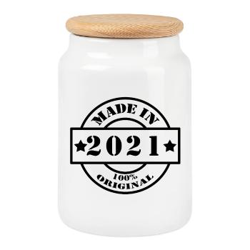 FABRIQUÉ EN 2021 Année de naissance de la construction Cadeau vintage - Boîte à biscuits avec couvercle en bois - blanc - Devant
