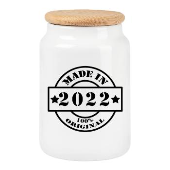 MADE IN 2022 Year of Birth Year of Construction Vintage Gift - Cookie Jar with Wooden Lid - white - Front