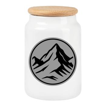 Mountain icon summit - Cookie Jar with Wooden Lid - white - Front