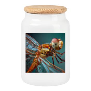 Libellen Makro Porträt Wildlife Grafik - Keksdose mit Holzdeckel - Weiß - Vorne