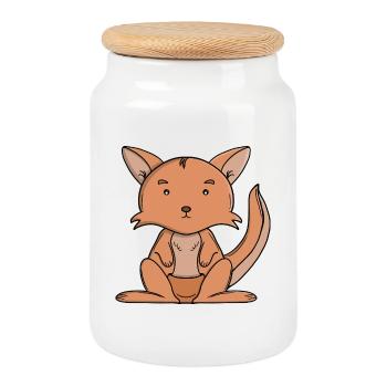 Adorable kangourou Kawaii Animal australien - Boîte à biscuits avec couvercle en bois - blanc - Devant
