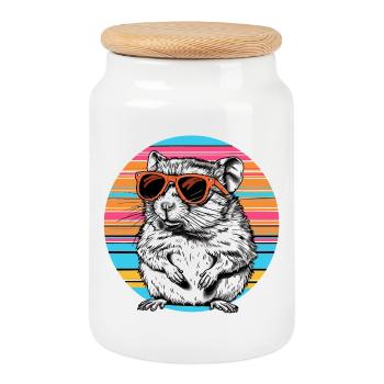 Sonnenbrillen-Hamster im Retro-Rainbow - Keksdose mit Holzdeckel - Weiß - Vorne