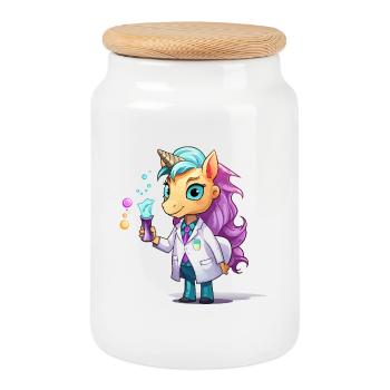Scientifique licorne au laboratoire - Boîte à biscuits avec couvercle en bois - blanc - Devant