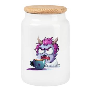 Monstre obsédé par le café - Boîte à biscuits avec couvercle en bois - blanc - Devant