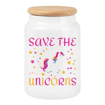 Save the unicorns - Cookie Jar with Wooden Lid - white - Front