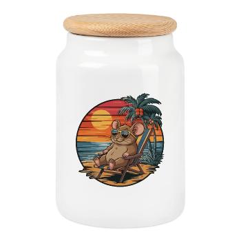 Lustige Maus am Strand Sommerurlaub Sonnenuntergang - Keksdose mit Holzdeckel - Weiß - Vorne