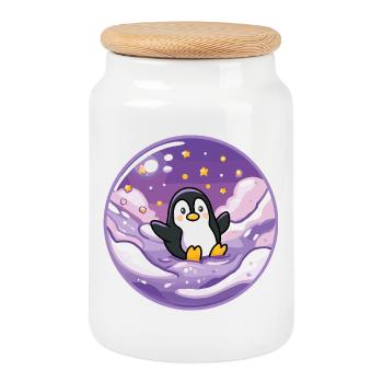 Pinguin im Eis-Universum - Cookie Jar with Wooden Lid - white - Front