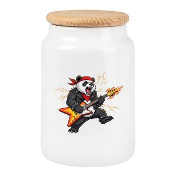 Panda Flame Guitar - Boîte à biscuits avec couvercle en bois - blanc - Devant