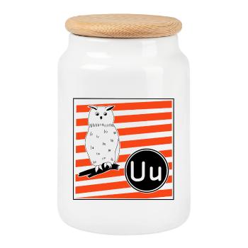 U wie Uhu - Keksdose mit Holzdeckel - Weiß - Vorne