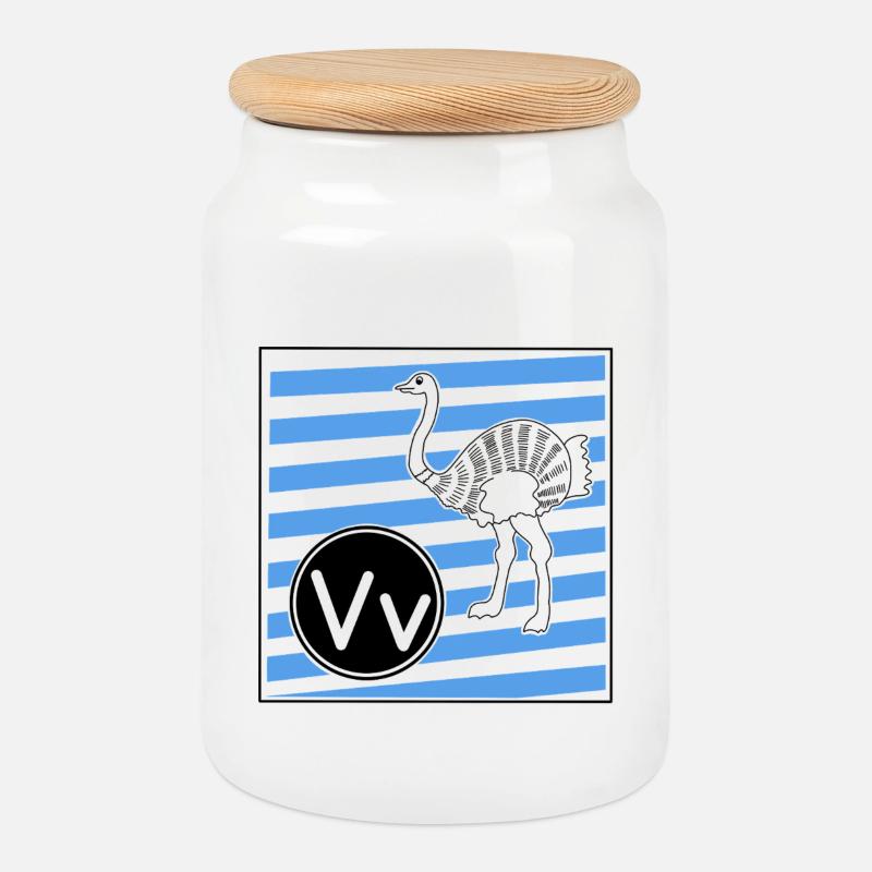 V for Bird Bouquet - Cookie Jar with Wooden Lid - white