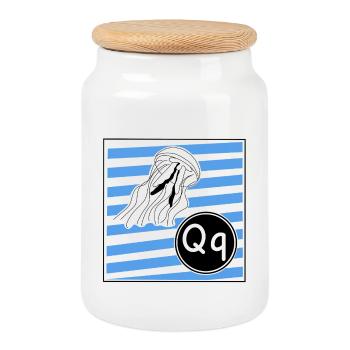 Q wie Qualle - Keksdose mit Holzdeckel - Weiß - Vorne
