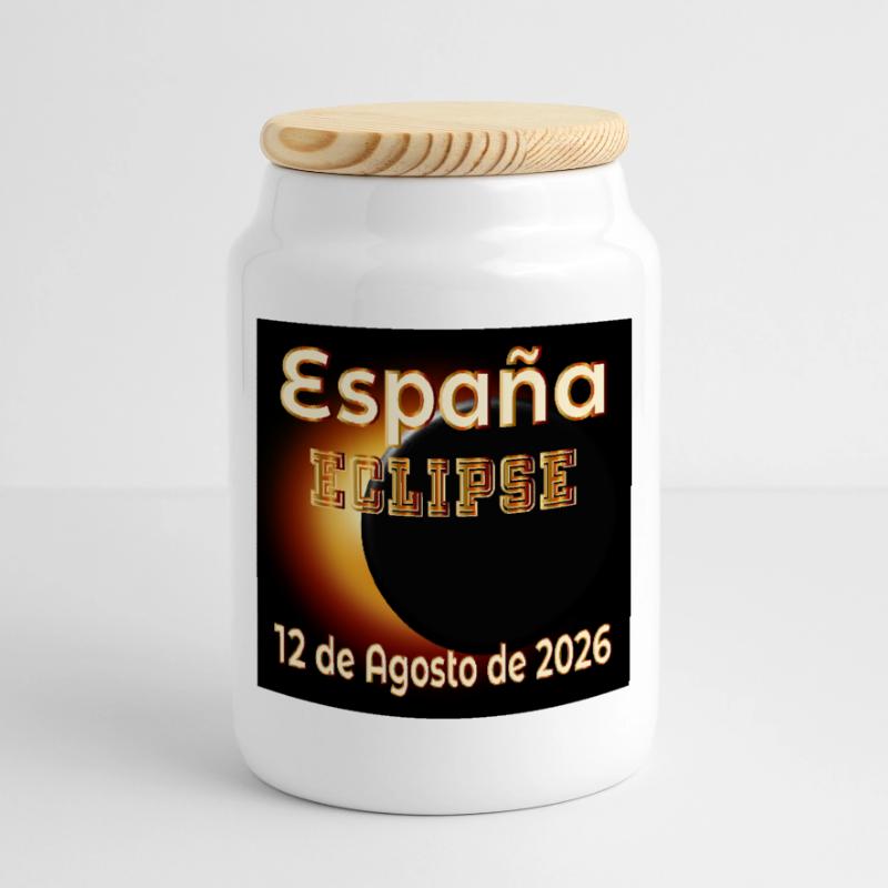 Eclipse Observation Spain Cookie Jar with Wooden Lid