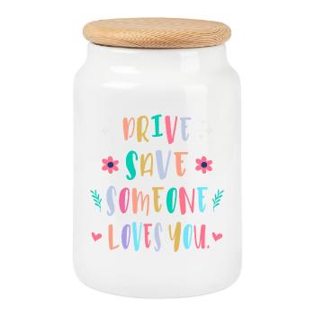 Conduis prudemment, quelqu’un t’aime - Boîte à biscuits avec couvercle en bois - blanc - Devant
