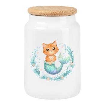 Kawaii Cats Sirène – Style fantastique mignon - Boîte à biscuits avec couvercle en bois - blanc - Devant