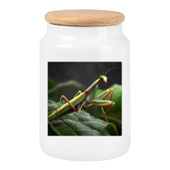 Gottesanbeterin Makro – Elegante Fangschrecke - Keksdose mit Holzdeckel - Weiß - Vorne