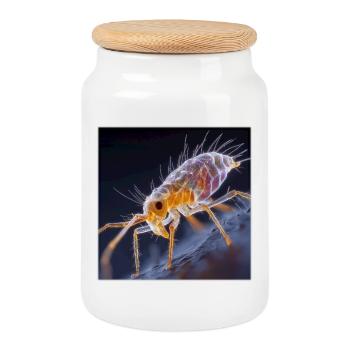 Transparent Flea – Golden Insects Macro Art - Cookie Jar with Wooden Lid - white - Front