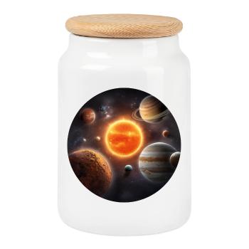 Astronomie Weltraum-Sonnensystem-Planetenumlaufbahn - Keksdose mit Holzdeckel - Weiß - Vorne