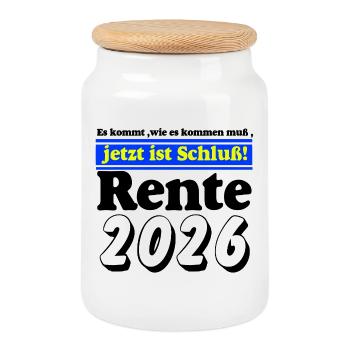 Rente 2026 – Jetzt ist Schluss - Keksdose mit Holzdeckel - Weiß - Vorne