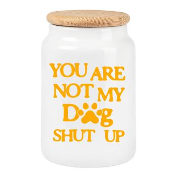 Tu n’es pas mon chien. Tais-toi. - Boîte à biscuits avec couvercle en bois - blanc - Devant