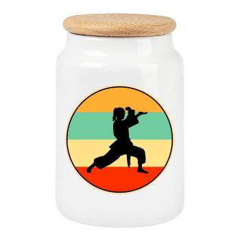Vintage Female Karate Player Martial Arts Retro - Cookie Jar with Wooden Lid - white - Front