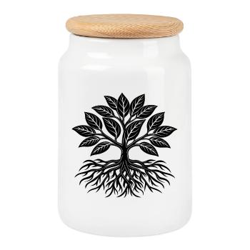 Plante avec des racines - Boîte à biscuits avec couvercle en bois - blanc - Devant