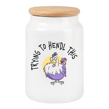 Purple Chicken Velcro Charm - Cookie Jar with Wooden Lid - white - Front