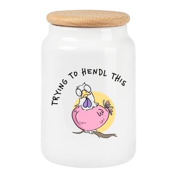 Dessin animé de poulet rose sur le dialecte des poules branche - Boîte à biscuits avec couvercle en bois - blanc - Devant