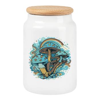 Forêt Merveilleuse des Champignons Bleus - Boîte à biscuits avec couvercle en bois - blanc - Devant