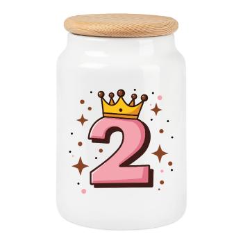 Royal Pink Number 2 - Cookie Jar with Wooden Lid - white - Front