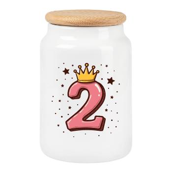 2e anniversaire Petite Princesse Couronne - Boîte à biscuits avec couvercle en bois - blanc - Devant