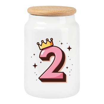 2e anniversaire Petite Princesse Couronne - Boîte à biscuits avec couvercle en bois - blanc - Devant