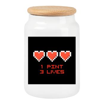 Pixel Hearts 1 Pint 3 Lives - Cookie Jar with Wooden Lid - white - Front